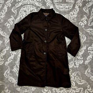 Liz Claiborne Women's Brown Overcoat Size M Button-Up Mid-Length